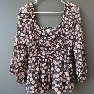 American‎ Eagle Outfitters Floral Square Neck Smocked Peplum Blouse M Coquette